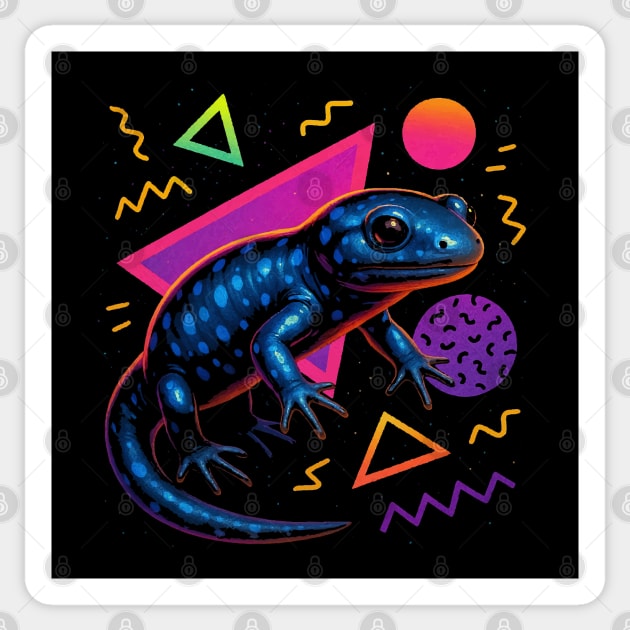 Retro Neon Blue Spotted Salamander Sticker by Reptiq's Store